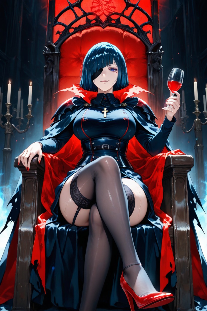 Bangs, Tight Waist, Red Runes Glowing On Black Steel Hentai AI Porn
