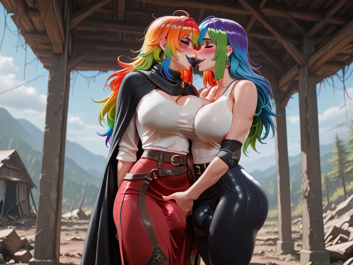 Rainbow Hair, Elbow Pads, Black Hentai AI Porn