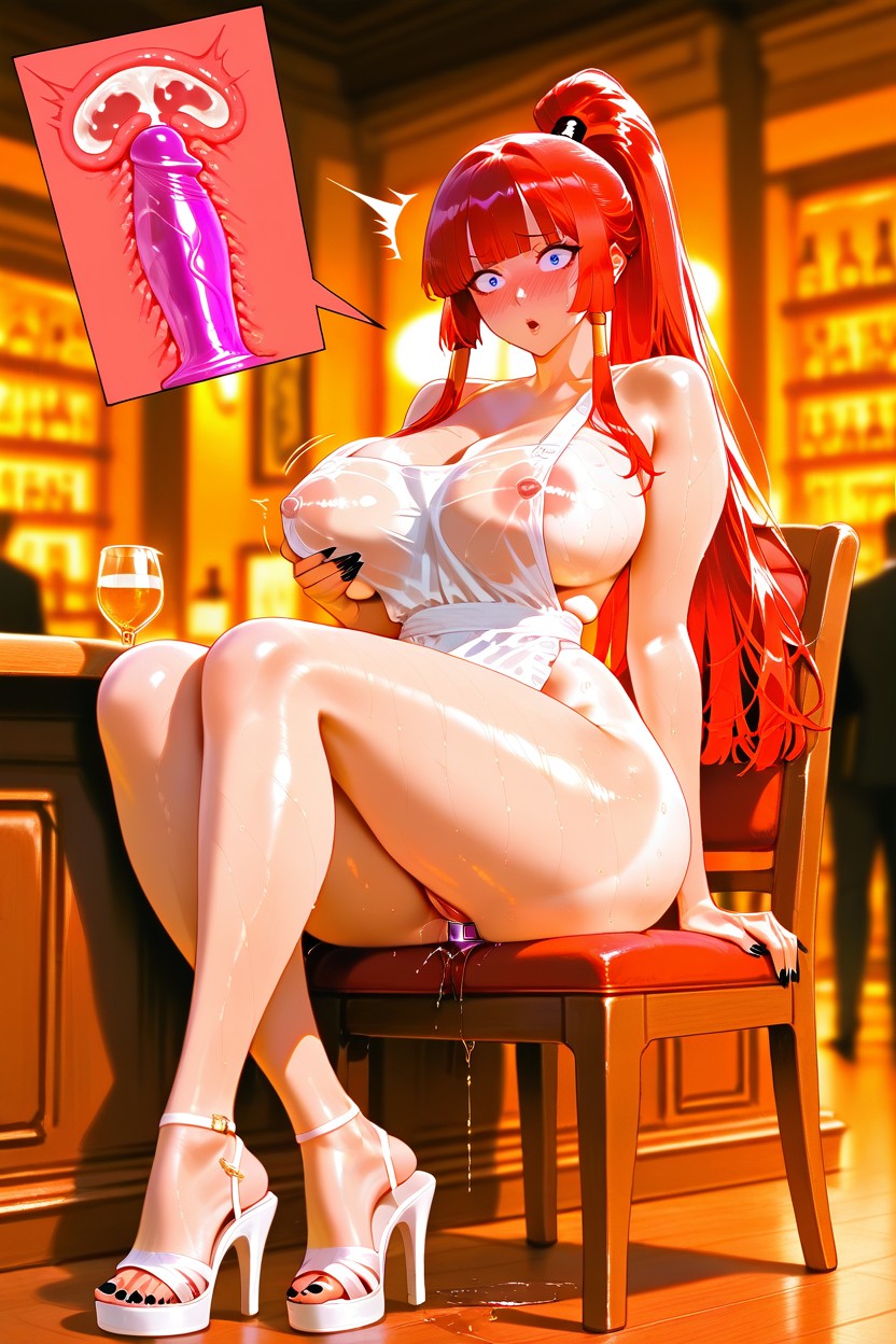 See-through Exposed Outfit, Light Tanline, Pink Dildo With A Face Growing Inside The Ass Hentai AI Porn