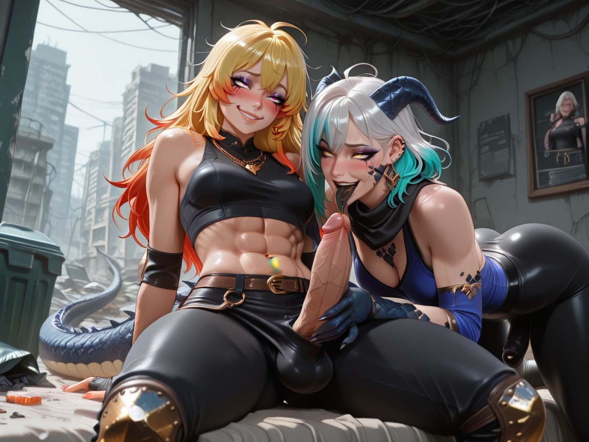 Futanari, Masturbating Through Clothes, Abs Hentai IA