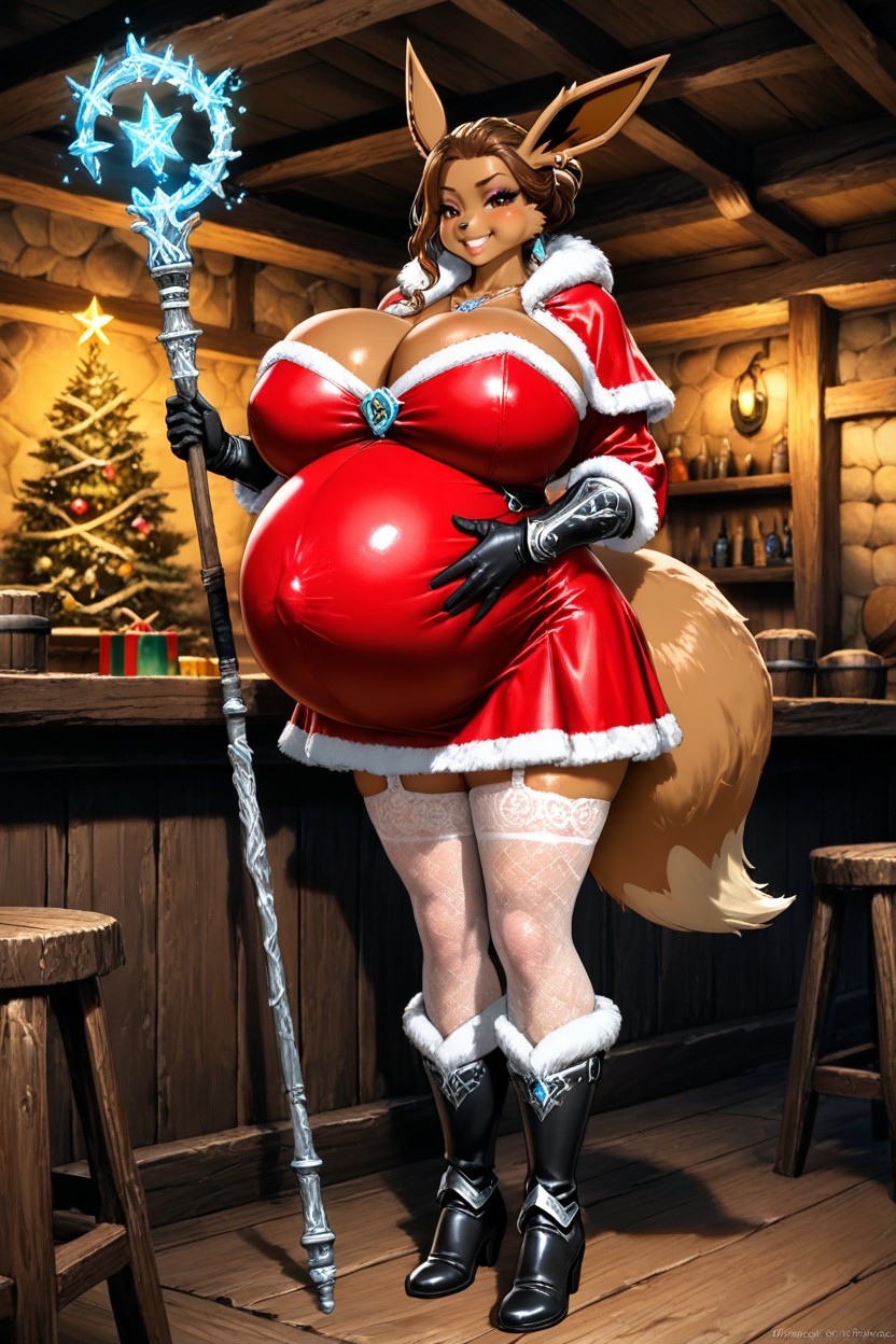 Armored Santa Dress, Gift Boxes, Model Standing Hentai AI Porn