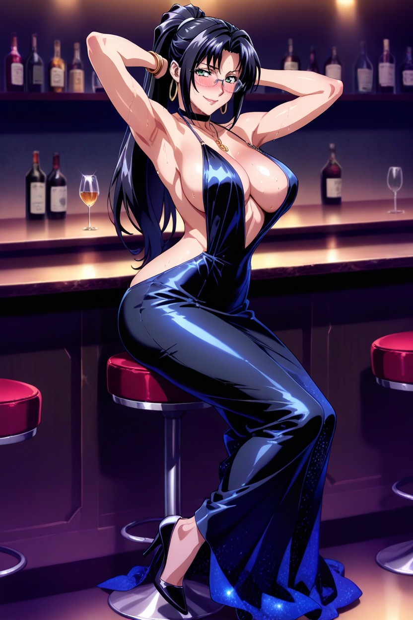 Spectacles On Woman, Full Body, Split Dress Hentai AI Porn