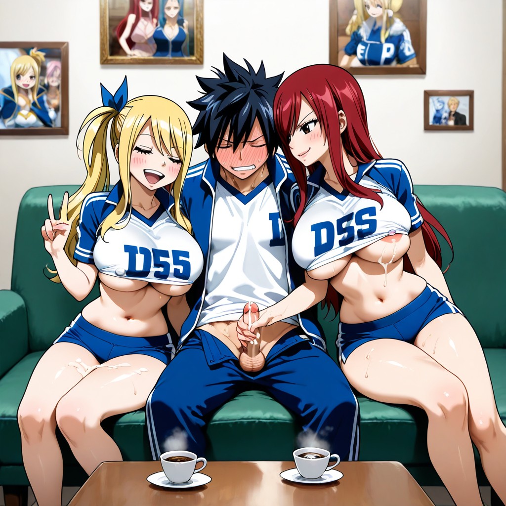 Cum, Three Person, Sitting Side By Side Hentai AI Porn