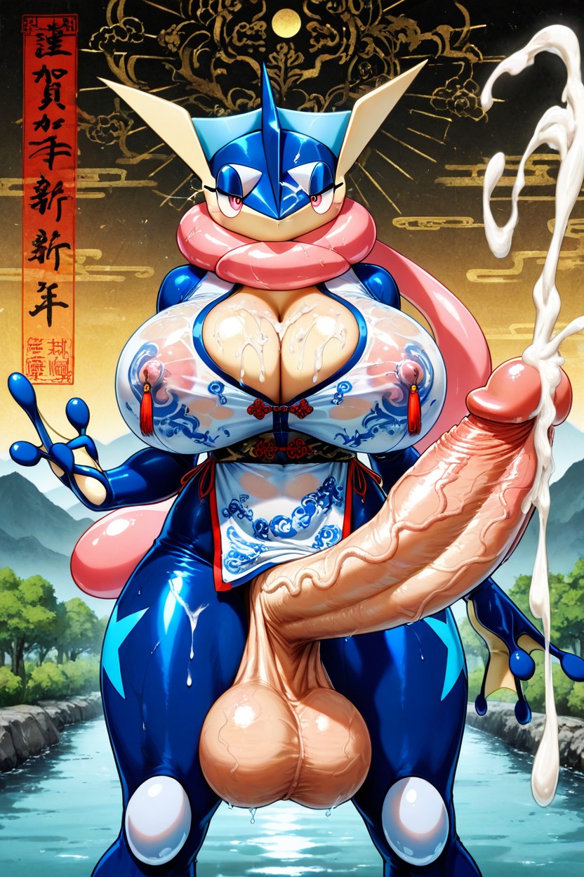 Greninja Body, Penis Color Matches Body Color, Alone Hentai AI Porn