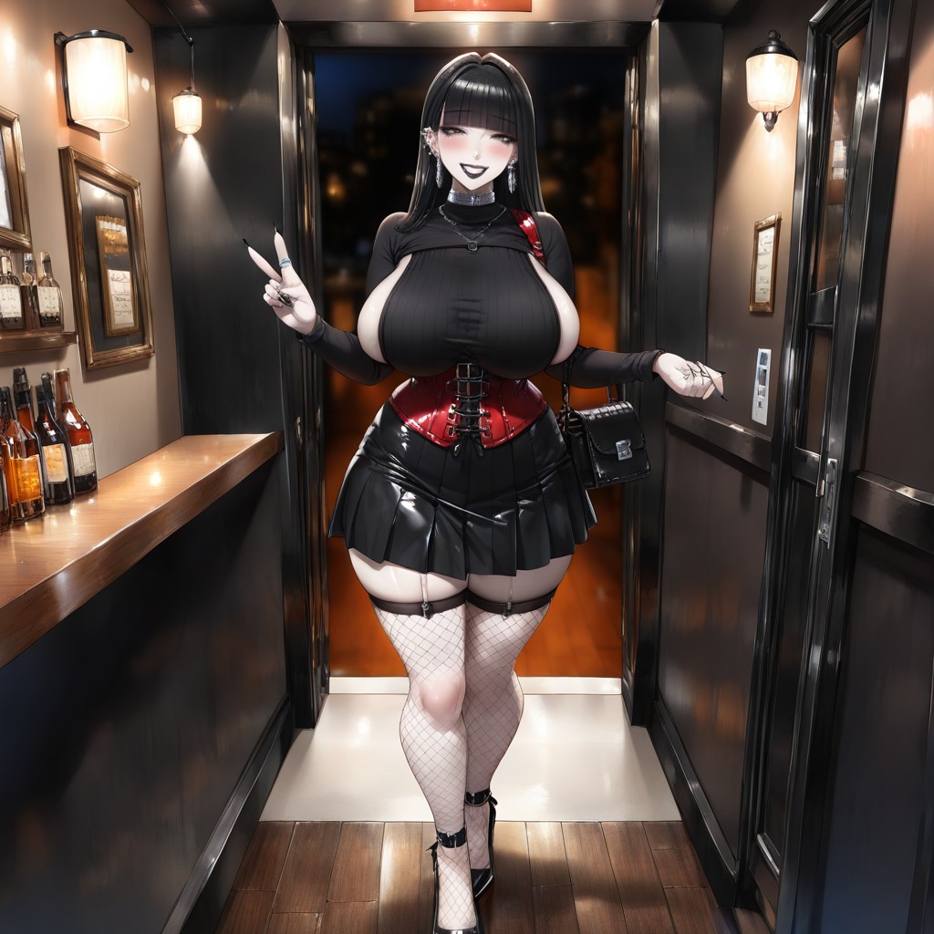 Silver Choker, Gothic Woman, Waist Shot Hentai AI Porn