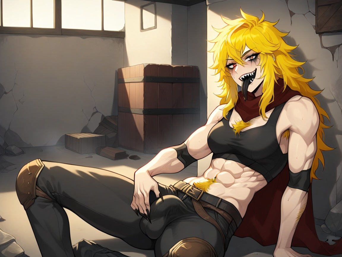 Black Tongue, Knee Pads, Sitting Down Hentai AI Porn
