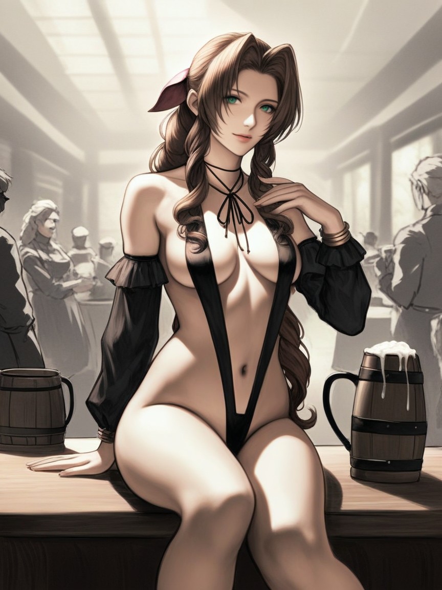 Cleavage, Holding Filled Mugs By Handles, Depth Of Field Hentai IA