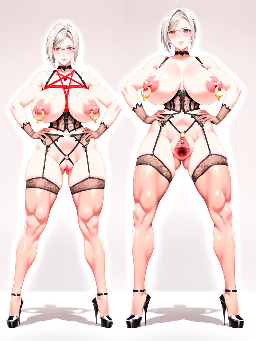 Strap Leather Body Harness, Super Detailed Labia, Standing Porno IA Hentai