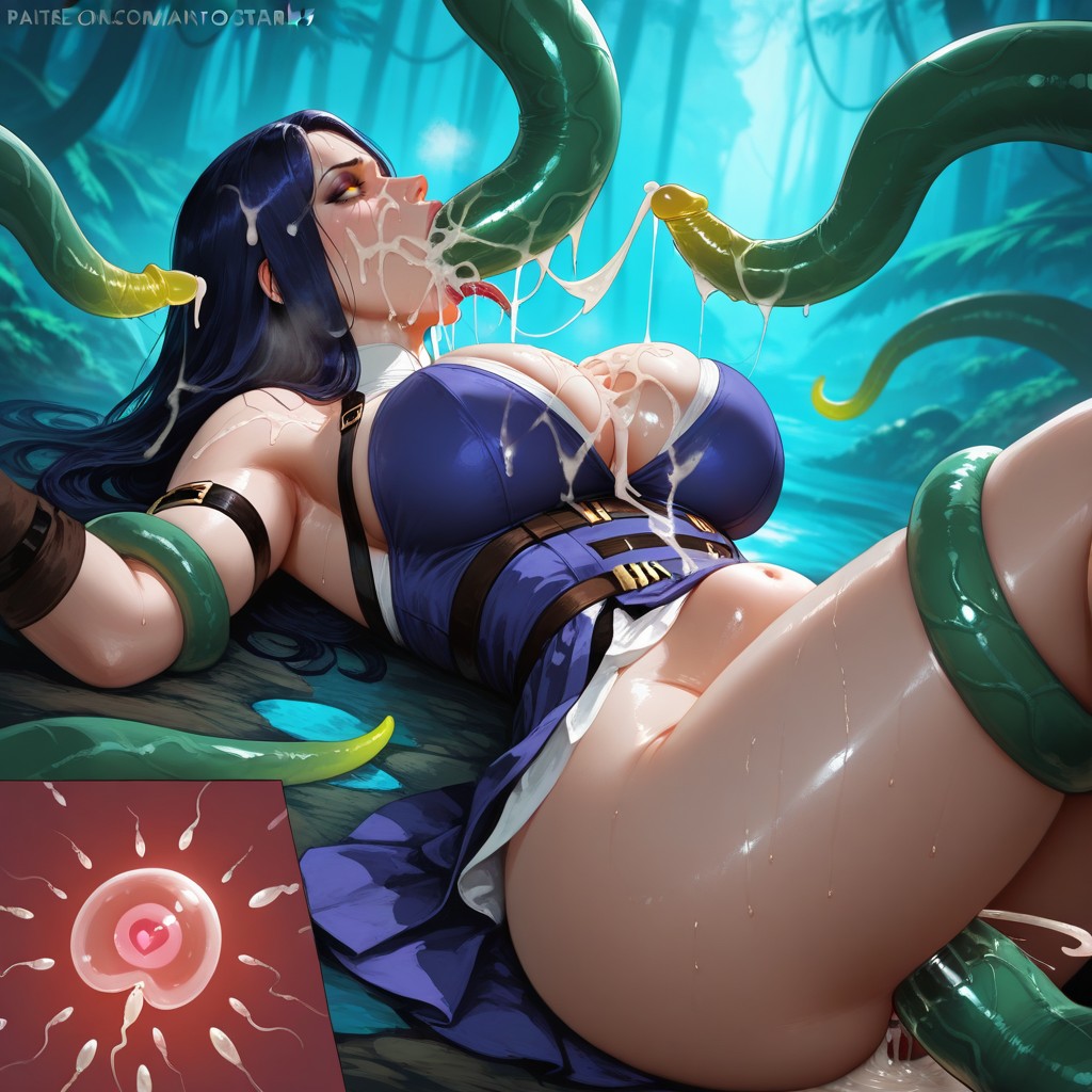 One Tentacle In Mouth, Brown Eyes, Round Breasts Hentai AI Porn