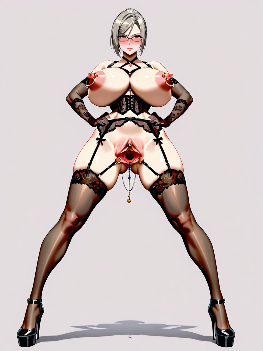 De Pie, Lace Garter Belt, Engorged Clitoris Hentai IA