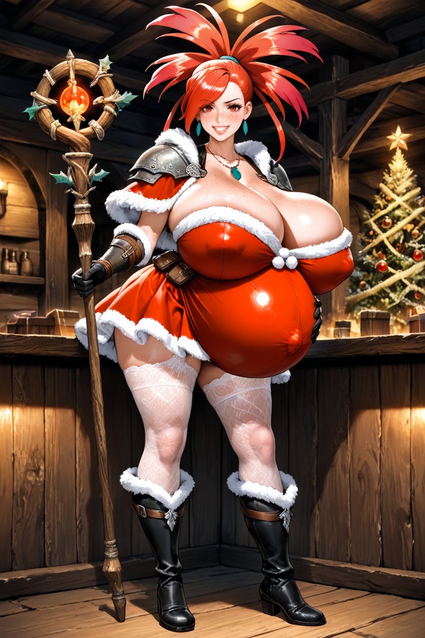 Cleavage, Huge Perfect Round Tits, Red Slutty Dress Hentai AI Porn