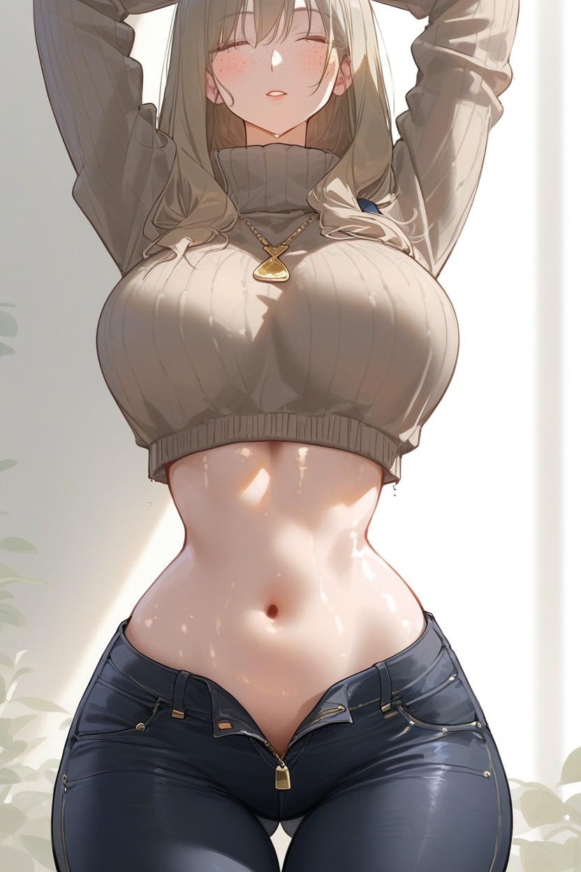 Hourglass, Very Wide Hips, Revealing Belly Lines Hentai AI Porn