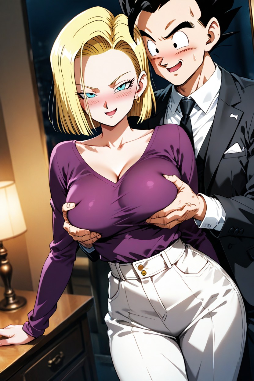 Squeezing Breasts, A Subtle Anime Style With Clean Lines, Cinematic Lighting Hentai AI Porn