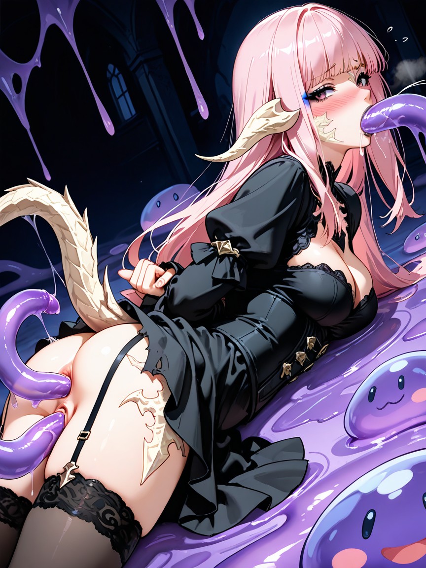 Medium Chest, Pink Hair With A Black Streak, Colossal Hentai AI Porn