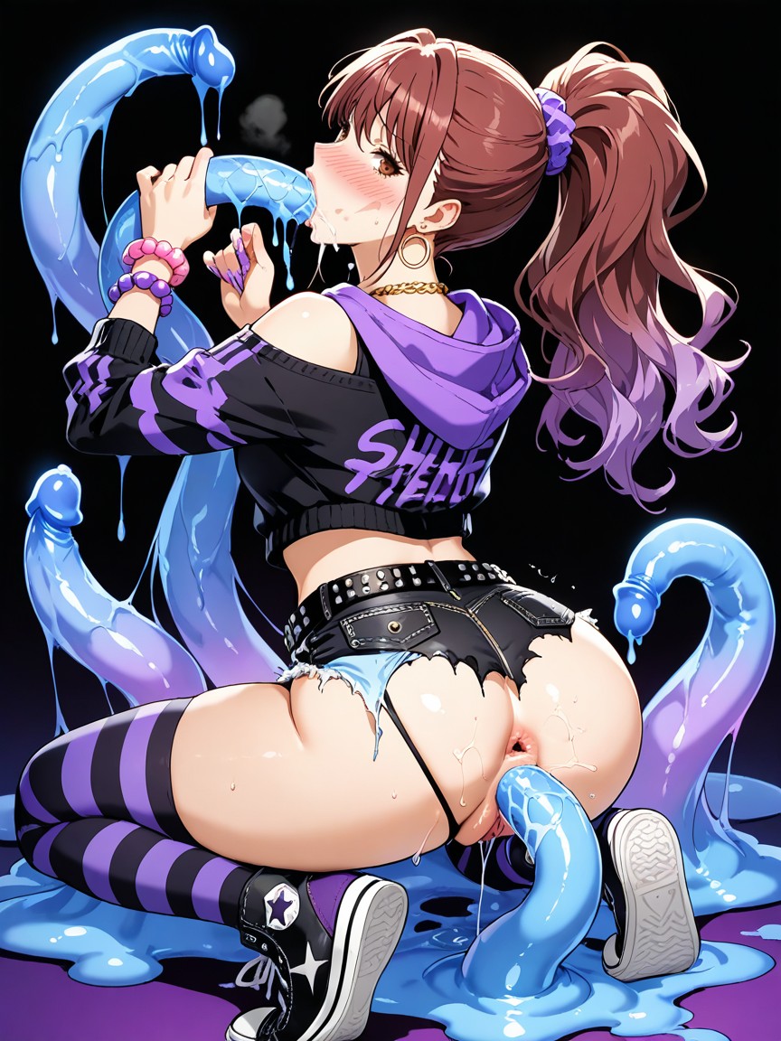 Twin Ponytail, Studded Belt, Torn Cloth Hentai AI Porn