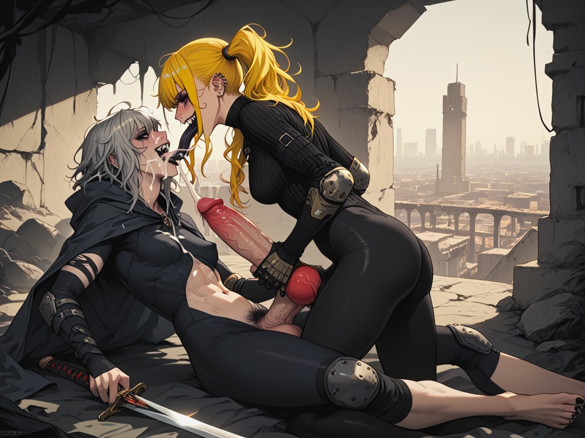Multi Colored Hair, Fangs, Elbow Pads Hentai AI Porn