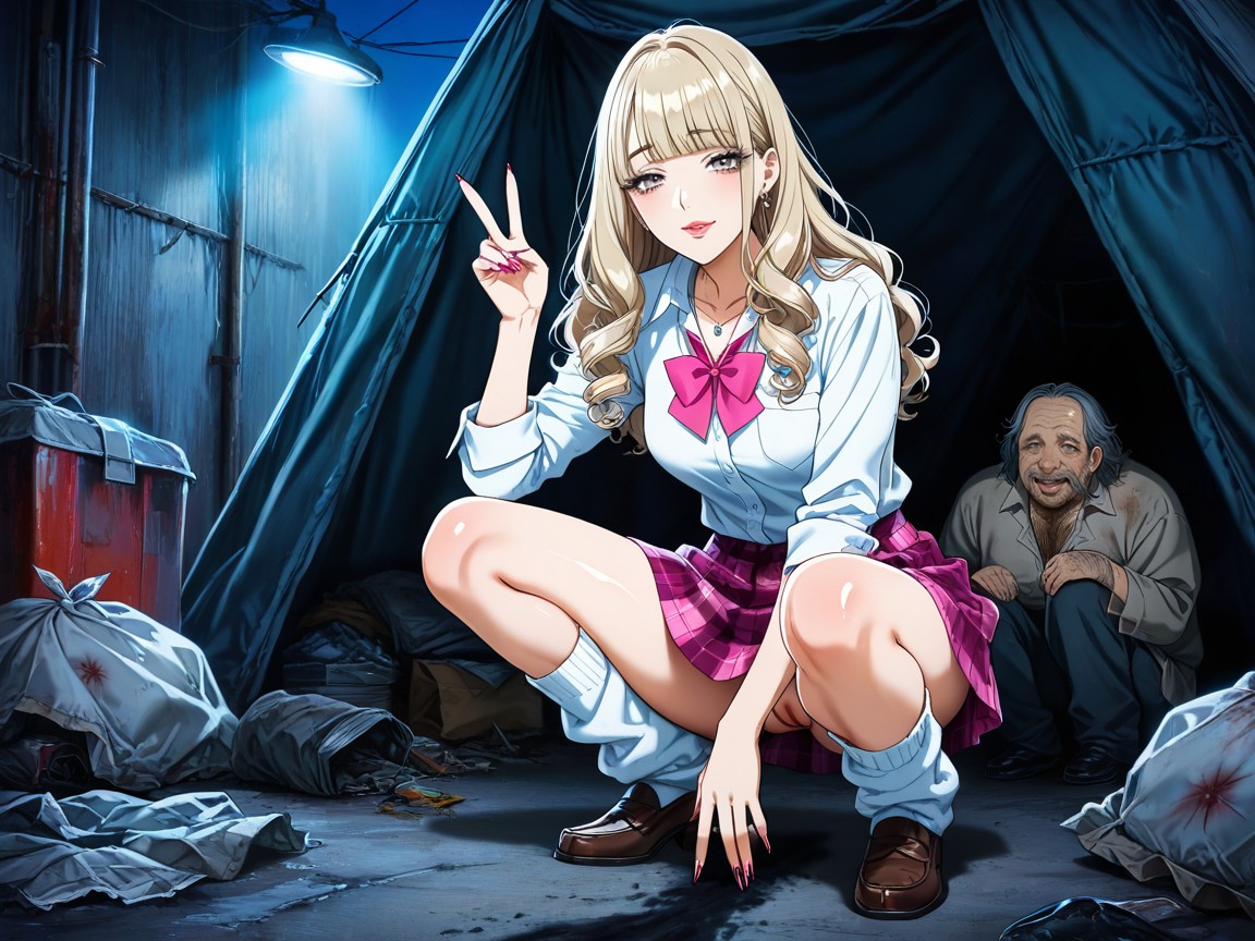 V Sign, Blunt Bangs, Ugly Man Hentai AI Porn