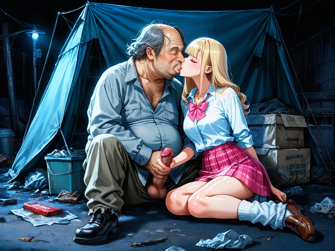 Loose Socks, Torn Clothes On The Ground, Fat Man Hentai AI Porn