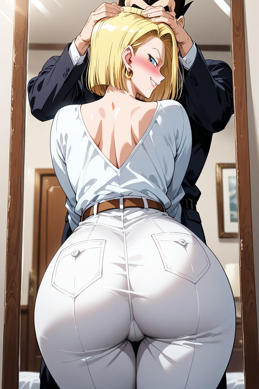 Rear View, Android 's Hands Around Gohan's Neck, Medium Ass Hentai AI Porn