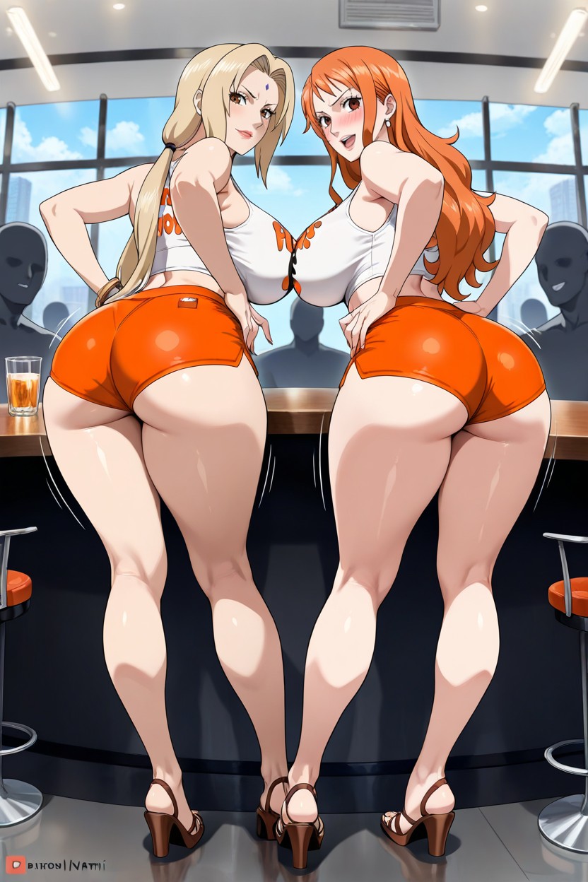 Natural Proportions, Duo, Lively Restaurant Atmosphere Warm Colors Hentai AI Porn