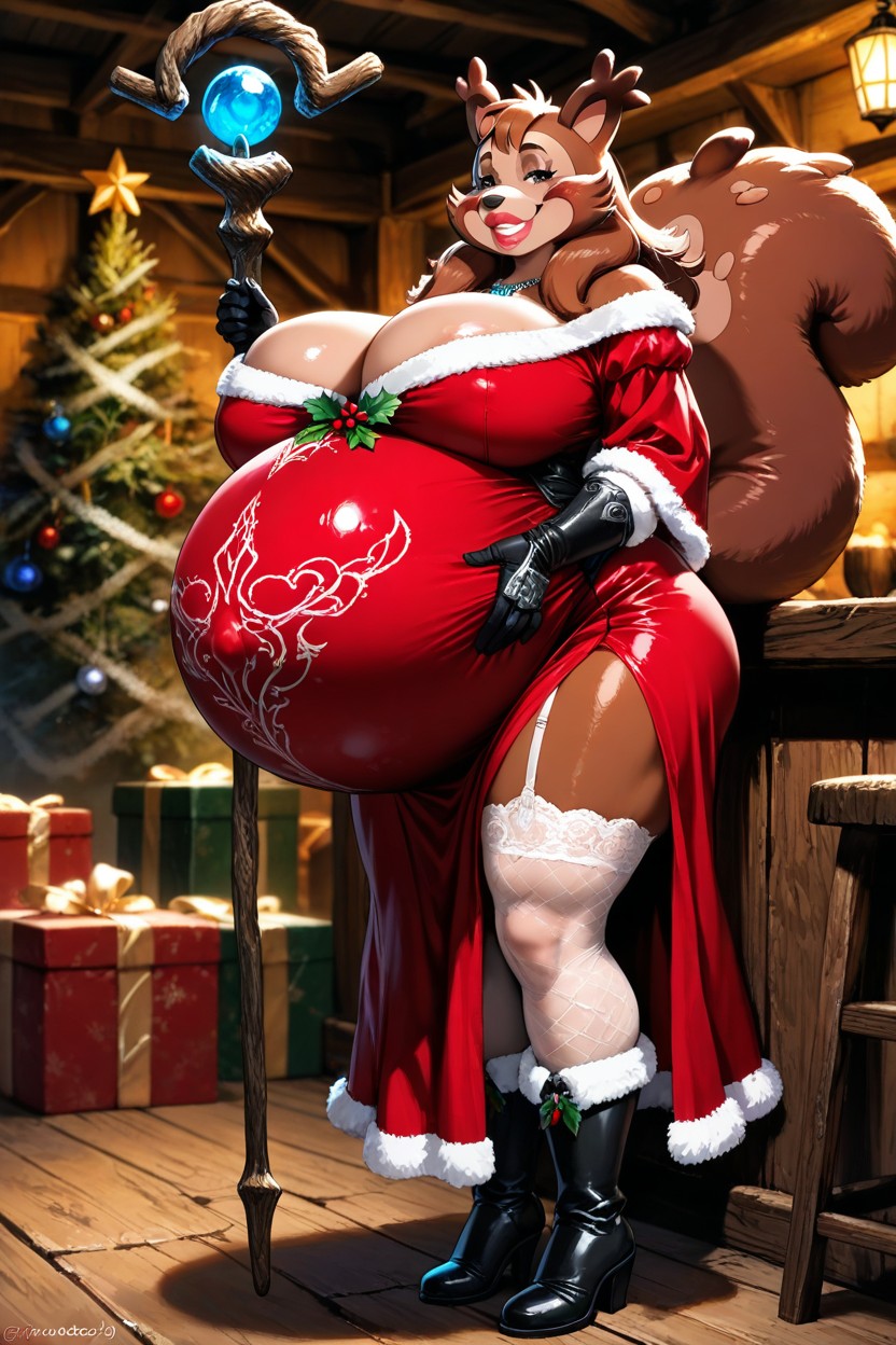 Black Eyes, Red Slutty Dress, Hyper Pregnant Belly Hentai AI Porn