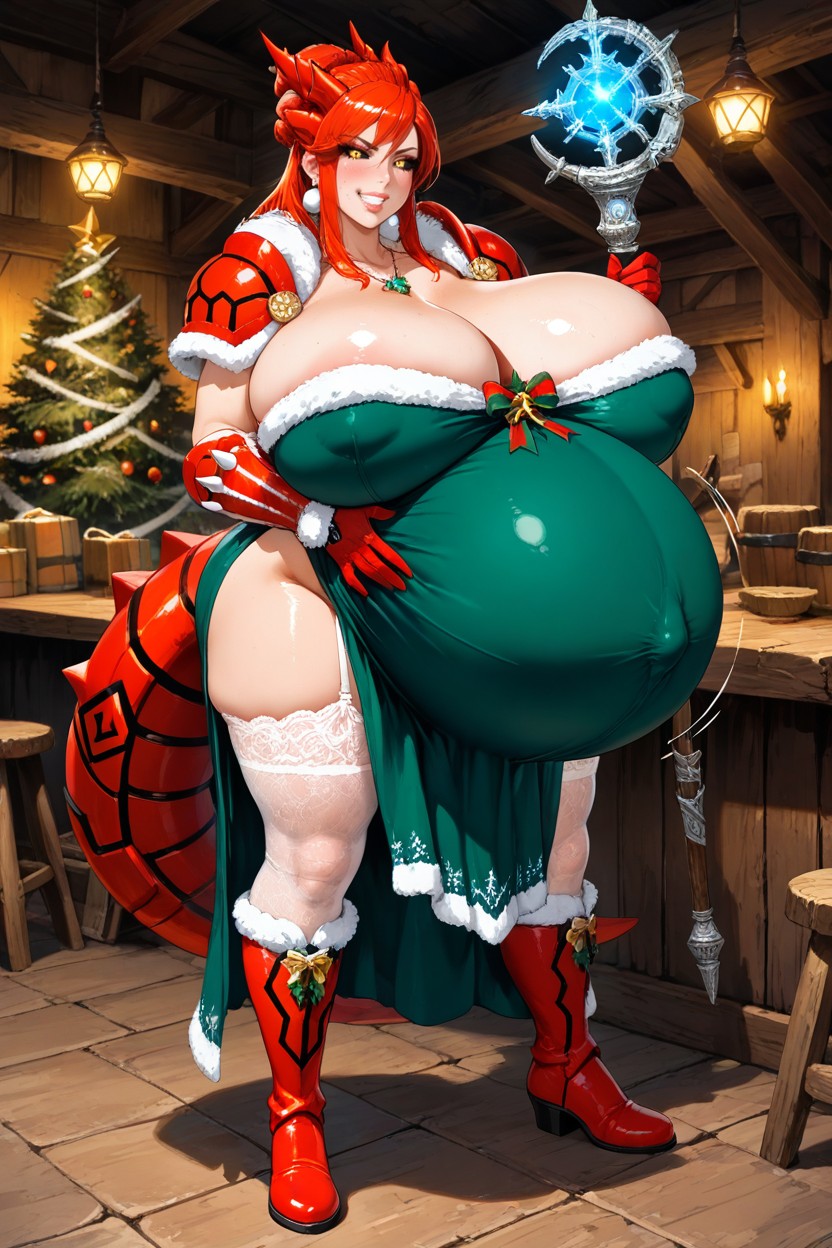 Puffy Lips, Gigantic Round Belly, White Lace Stockings Hentai AI Porn