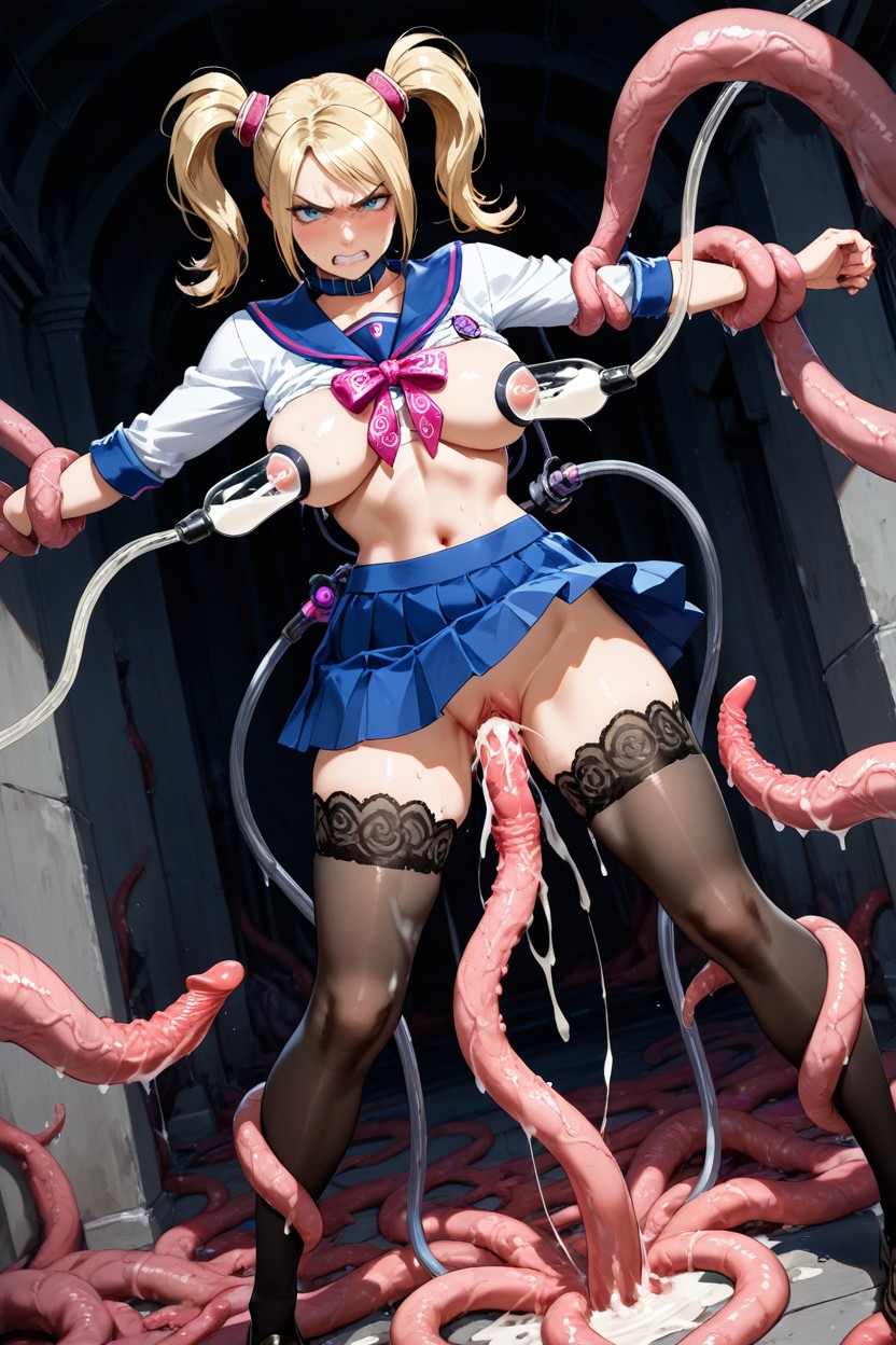 Blue Eyes, Tentacles Grabbing Waist, Front View Hentai AI Porn