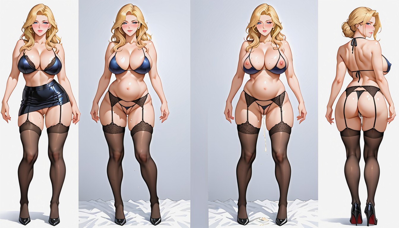 Front View, Black Garter Belt, Aiue Oka Art-style Hentai AI Porn