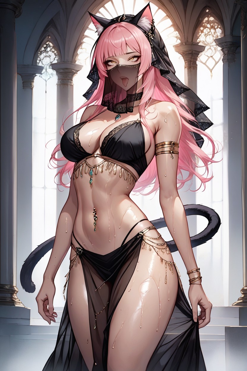 Slut, Slightly Layered, Black And Pink Two Tone Hair Hentai AI Porn