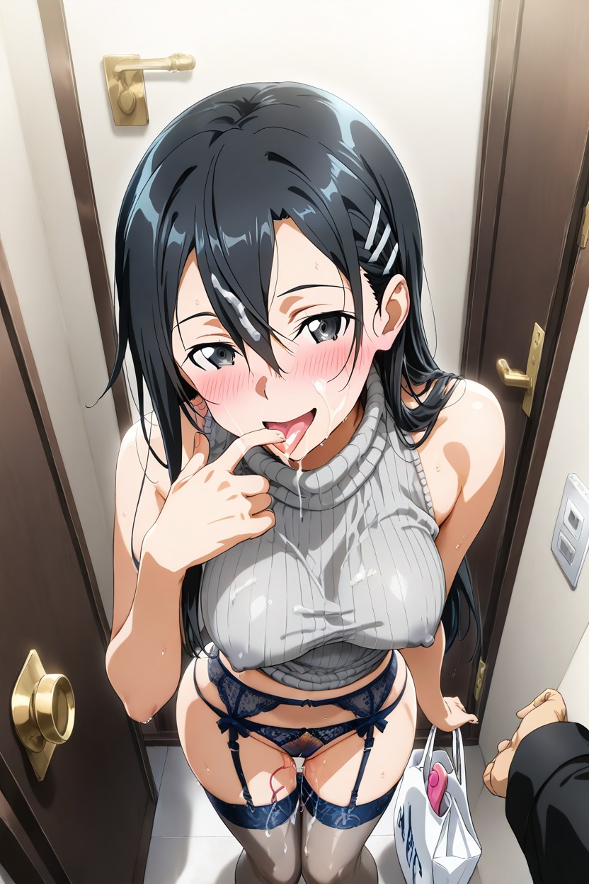 Sticking Out Tongue, At The Open Front Door, Mischievous (smiling While Blushing) Hentai AI Porn