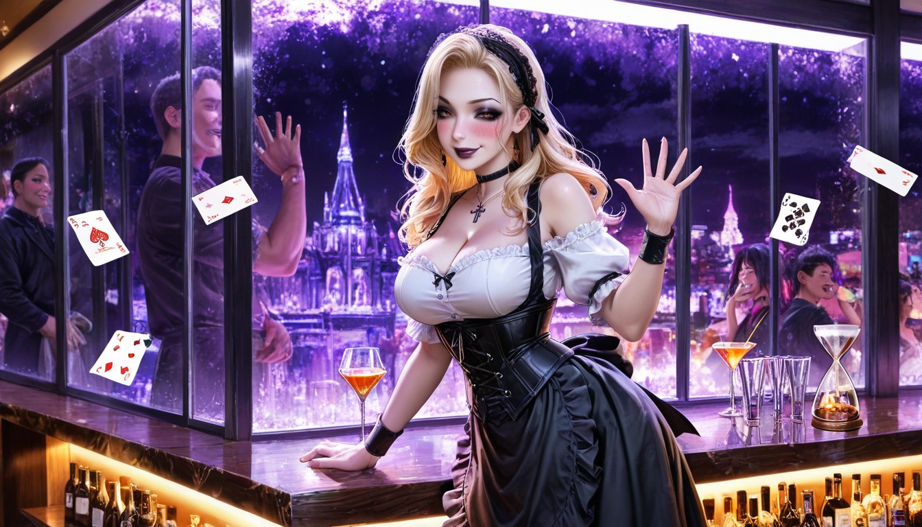 Clean Lineart, Long Blonde Hair With Bangs Partially Covering The Face, Glass Windows Hentai AI Porn