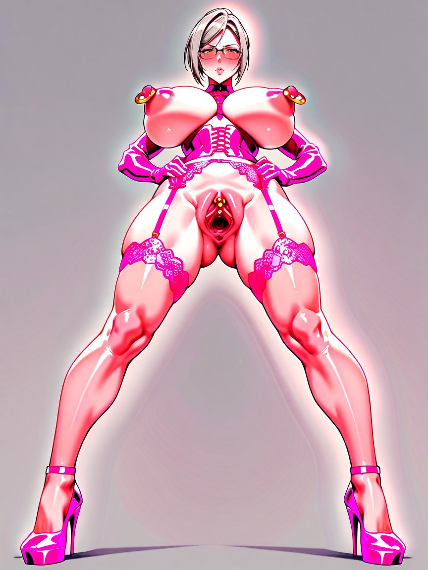 Swollen Clitoris, Pink Lace Corset, Pink Stiletto Heels Hentai AI Porn