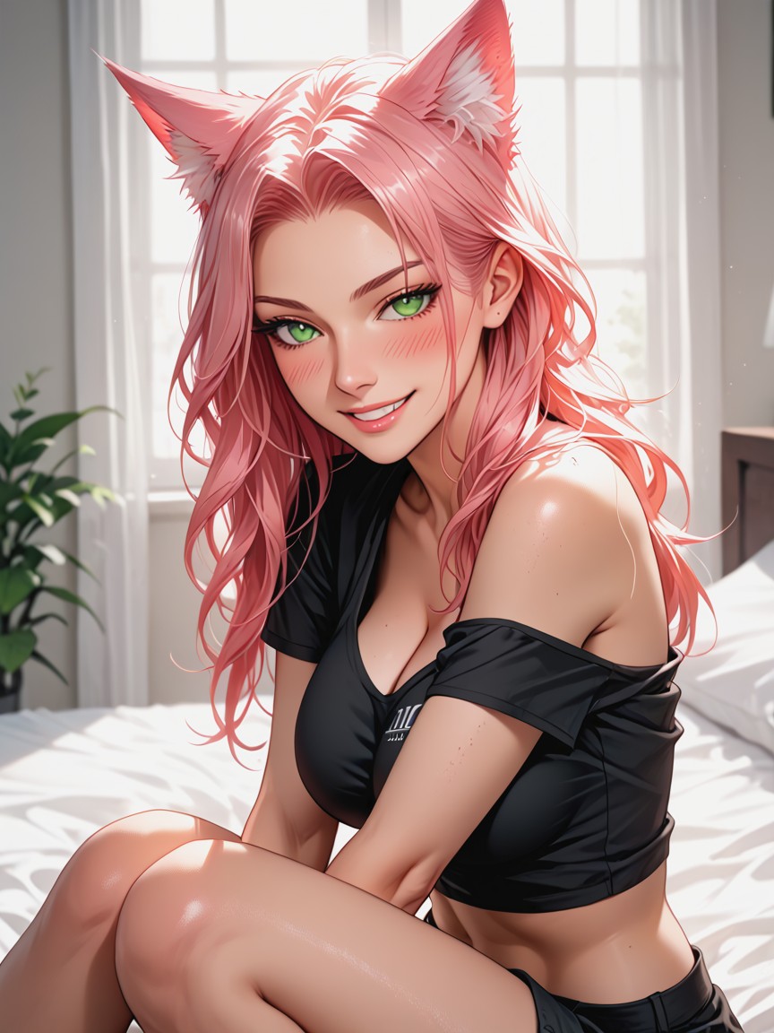 Ultra-detailed, Green Eyes, Angled Shirt Hentai AI Porn
