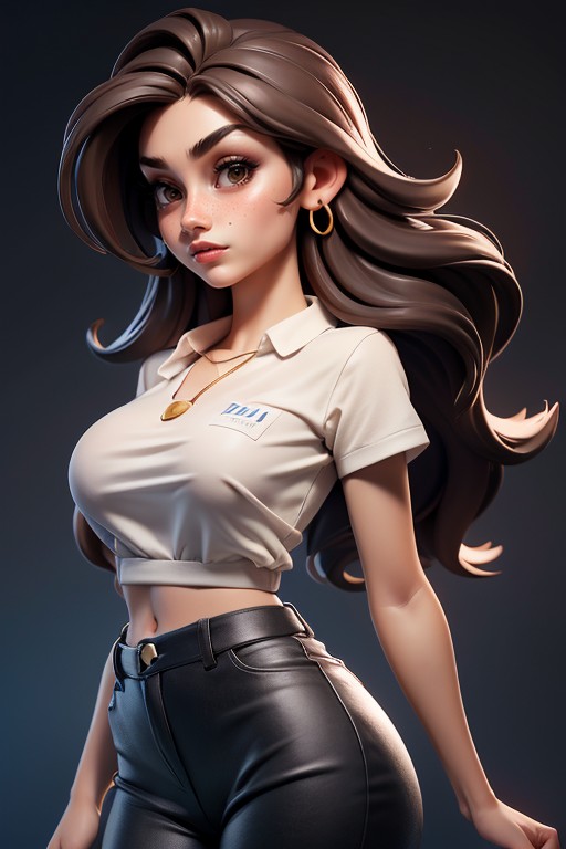 Dark Brown Hair, Perfect Figure, Snatched Waist Hentai AI Porn