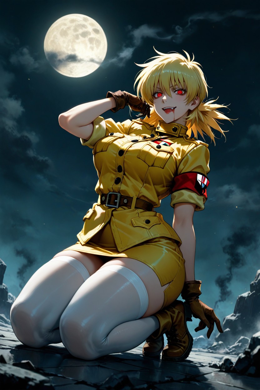 Low Angle Side View, Yellow Uniform, Blue And Gold Hues Hentai AI Porn