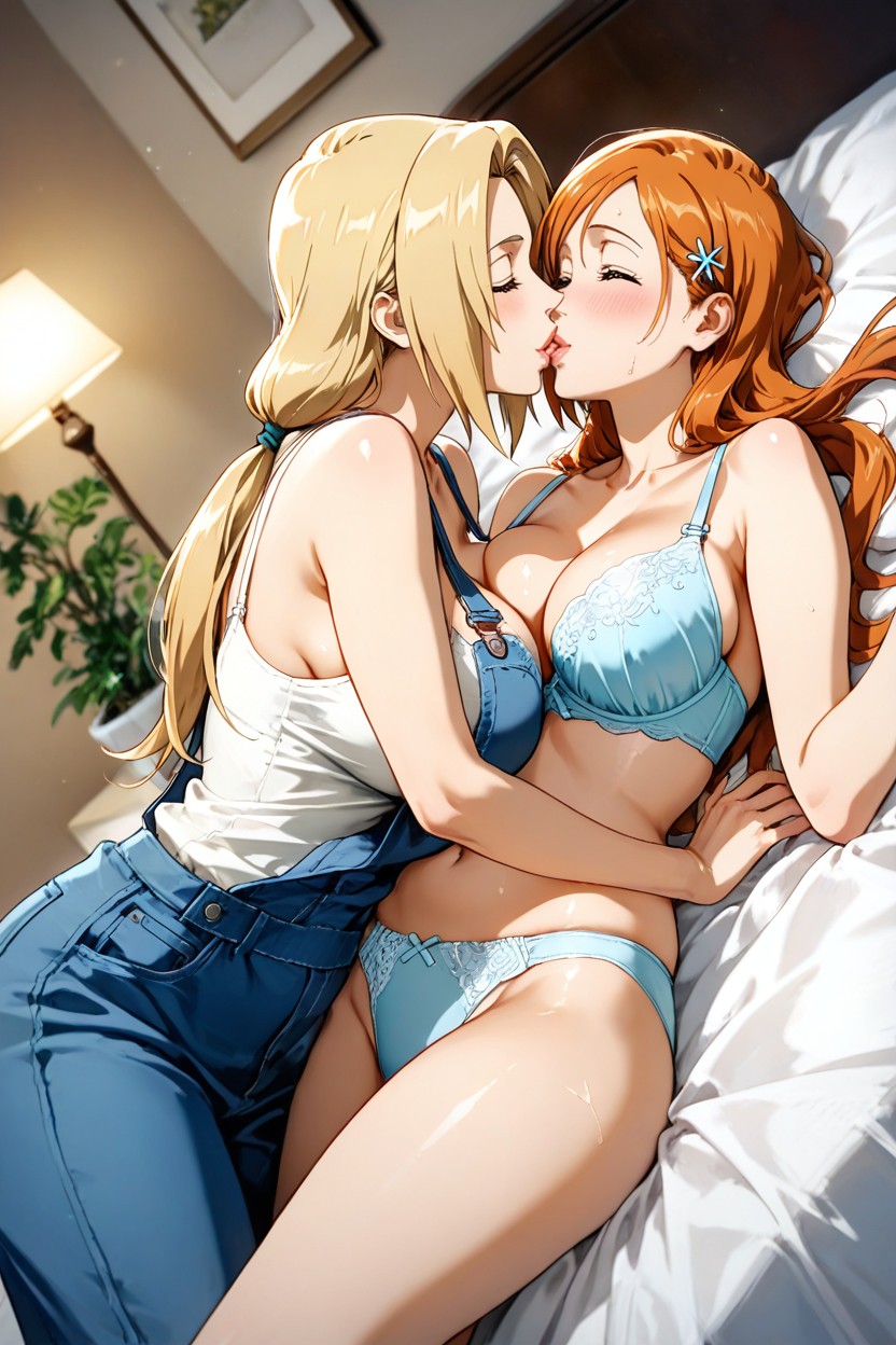 Dutch Angle Shot, Lesbians, Laying On Bed In A Cozy Hentai AI Porn