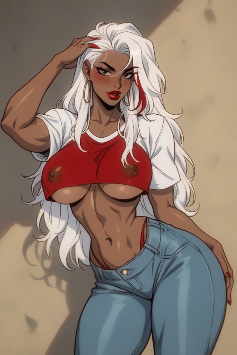 Feminine, Large Ass, Red Highlights Hentai AI Porn