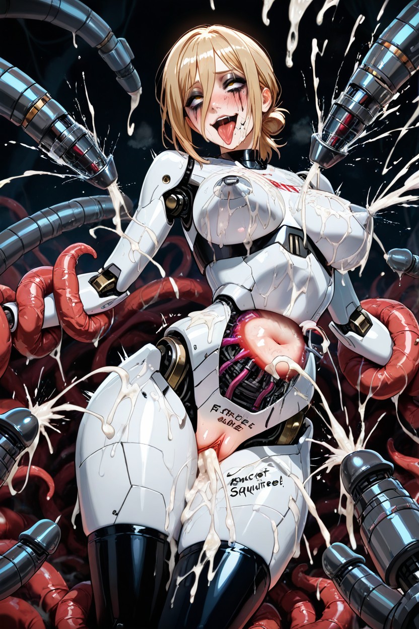 Robots From Above Squirt Cum On Her Body, Bounce Lines, Sucking In Stomach Hentai AI Porn