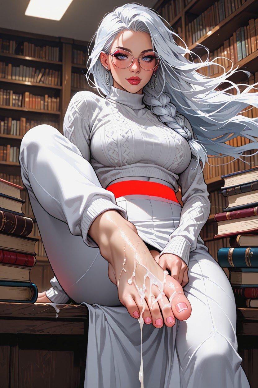 Foot Focus, Library, Cum On Feet Hentai AI Porn