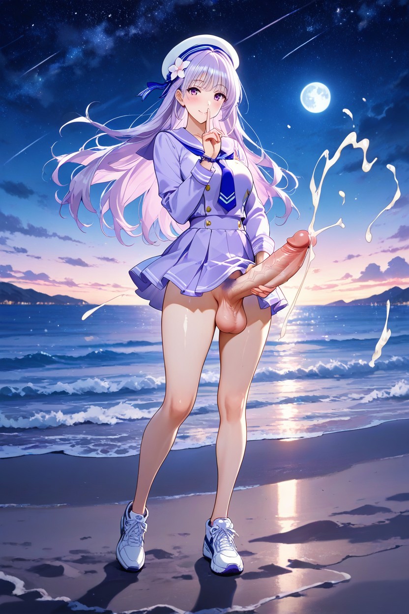Happy, Walking On Seaside, Another Hand Masturbating Hentai AI Porn