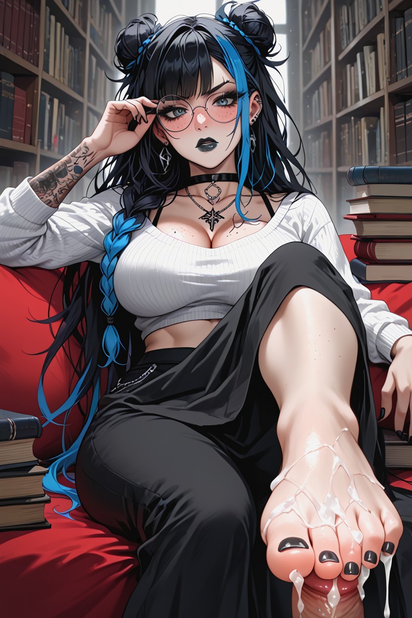 Black Colored Lipstick, Foot Focus, Black Nail Polish Hentai AI Porn