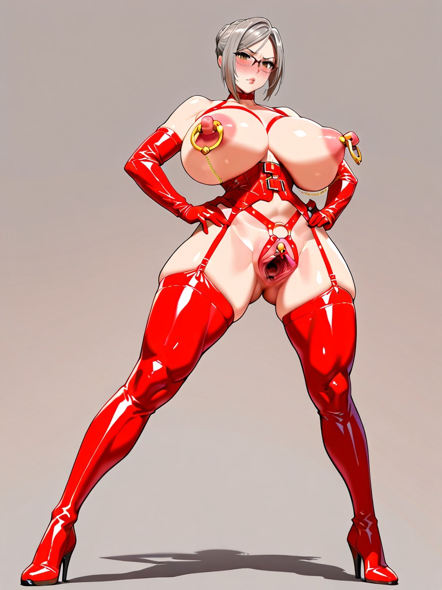 Huge Erect Nipples, Long Red Latex Arm Gloves, Red Long Latex Gloves Hentai AI Porn