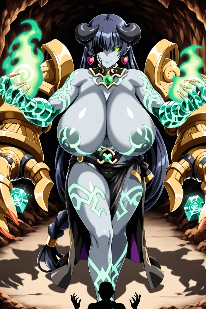 Red Lipstick, Glowing Green Magic, Ebony Skin Hentai AI Porn