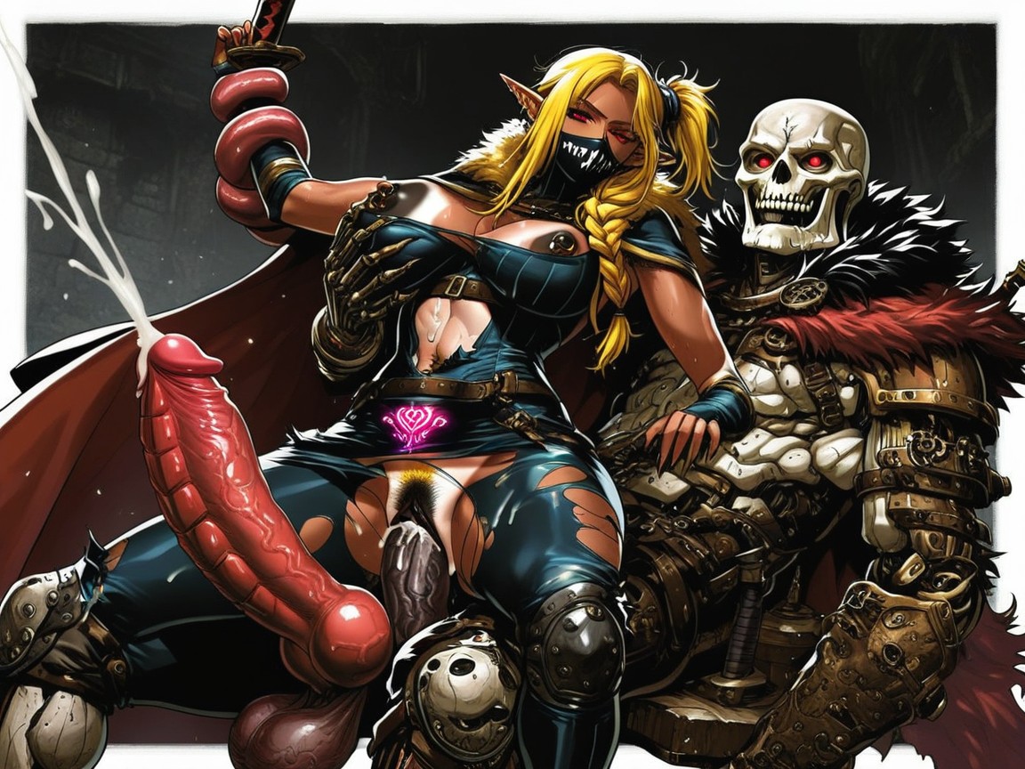 Viking, Dark Brown Skin, Cumshot Hentai AI Porn