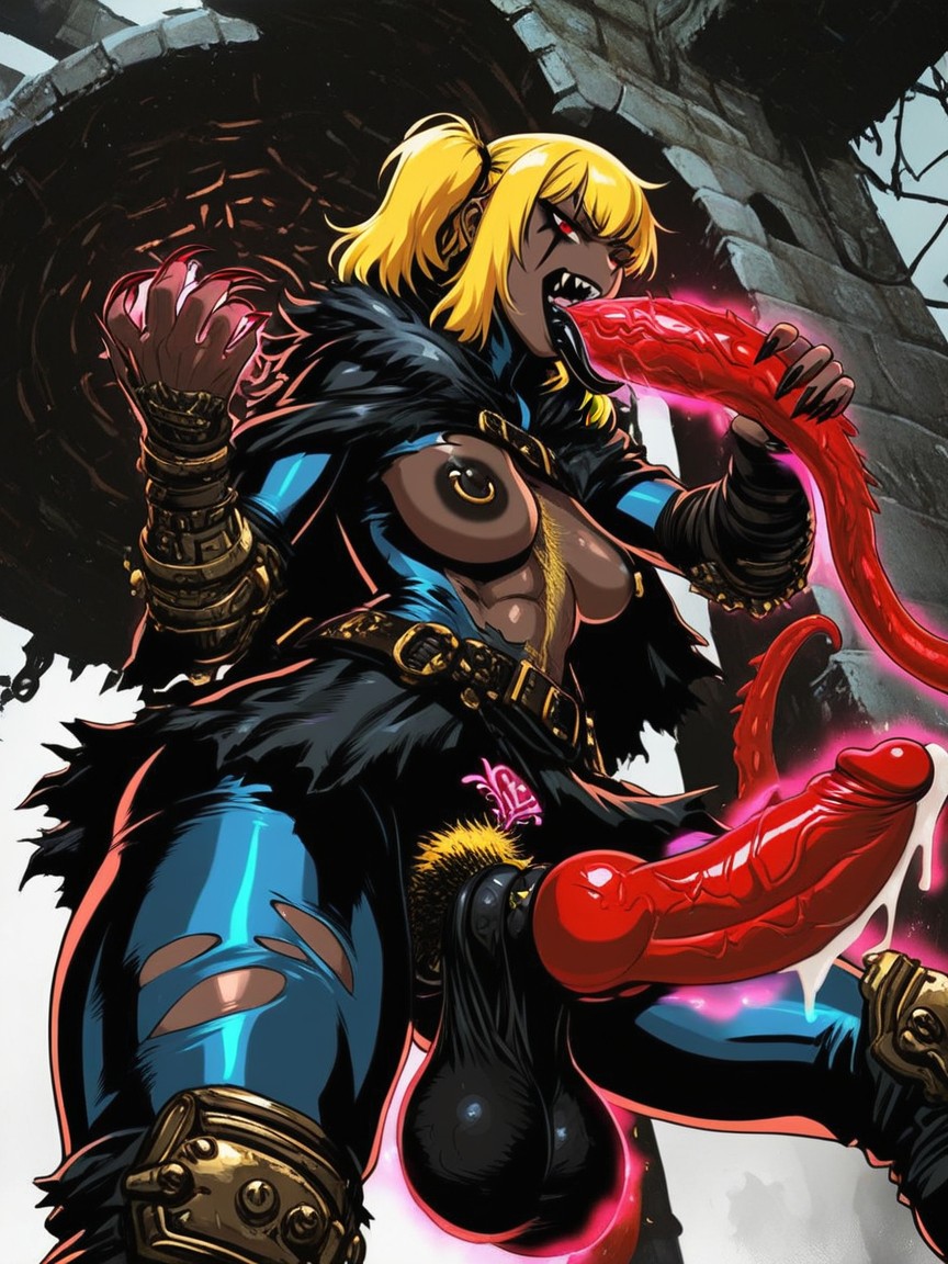 Hairy Pussy, Fangs, Steampunk Bodysuit Hentai AI Porn