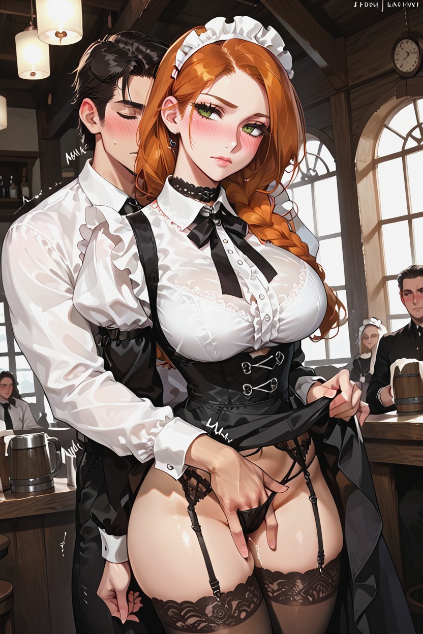 Dark, Turning Face Away, Ginger Long Straight Hair Hentai AI Porn