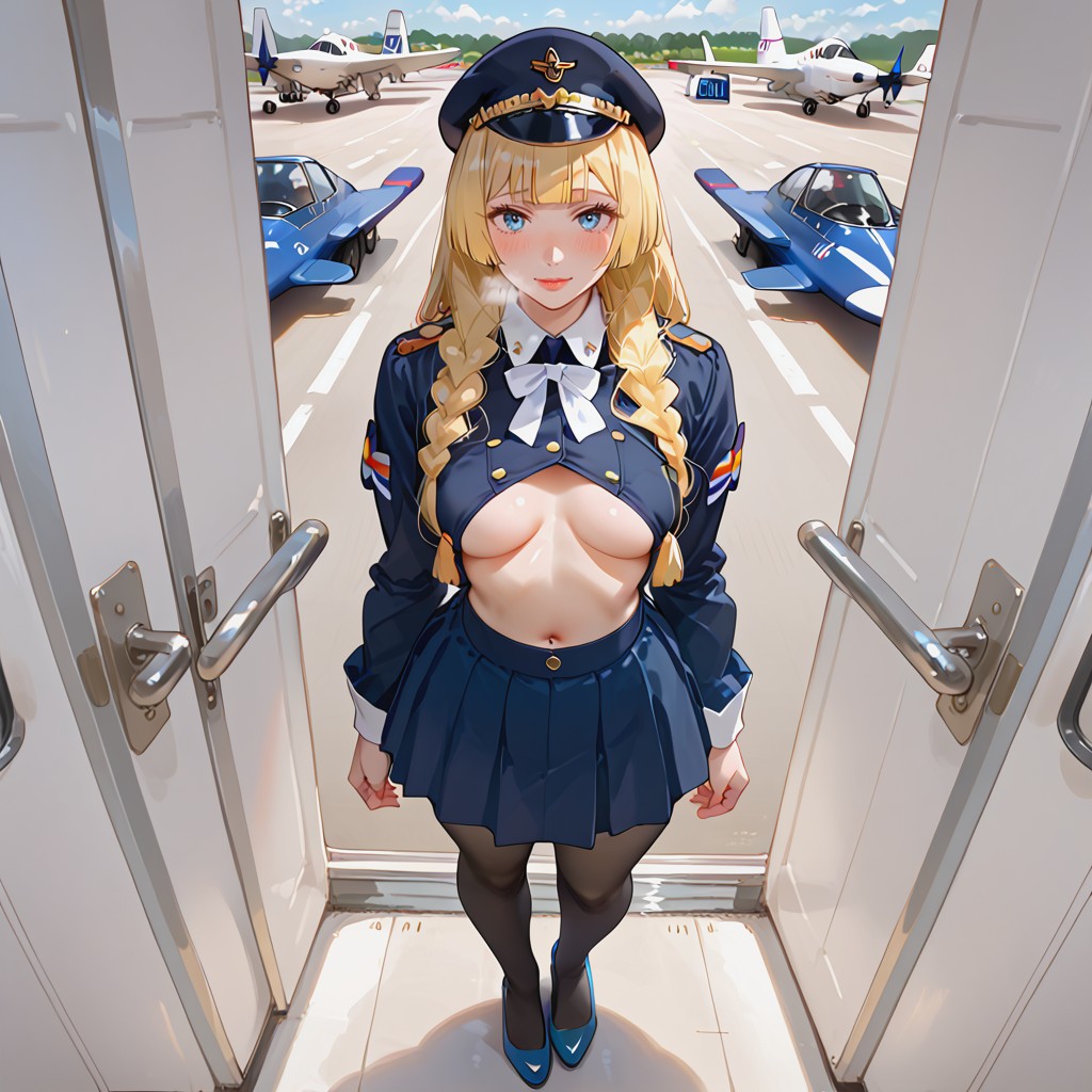 Low Twin Tails, Airport, Front View Hentai AI Porn