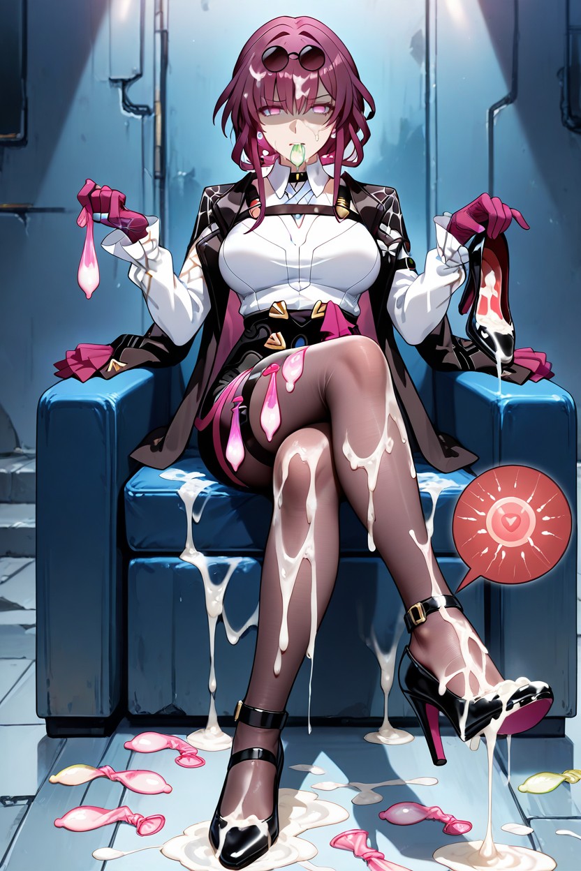 Used Condom Thigh Ring, Holding Many Used Condom In Mouth, Foot Inside Semen Soaked High Heels Hentai AI Porn
