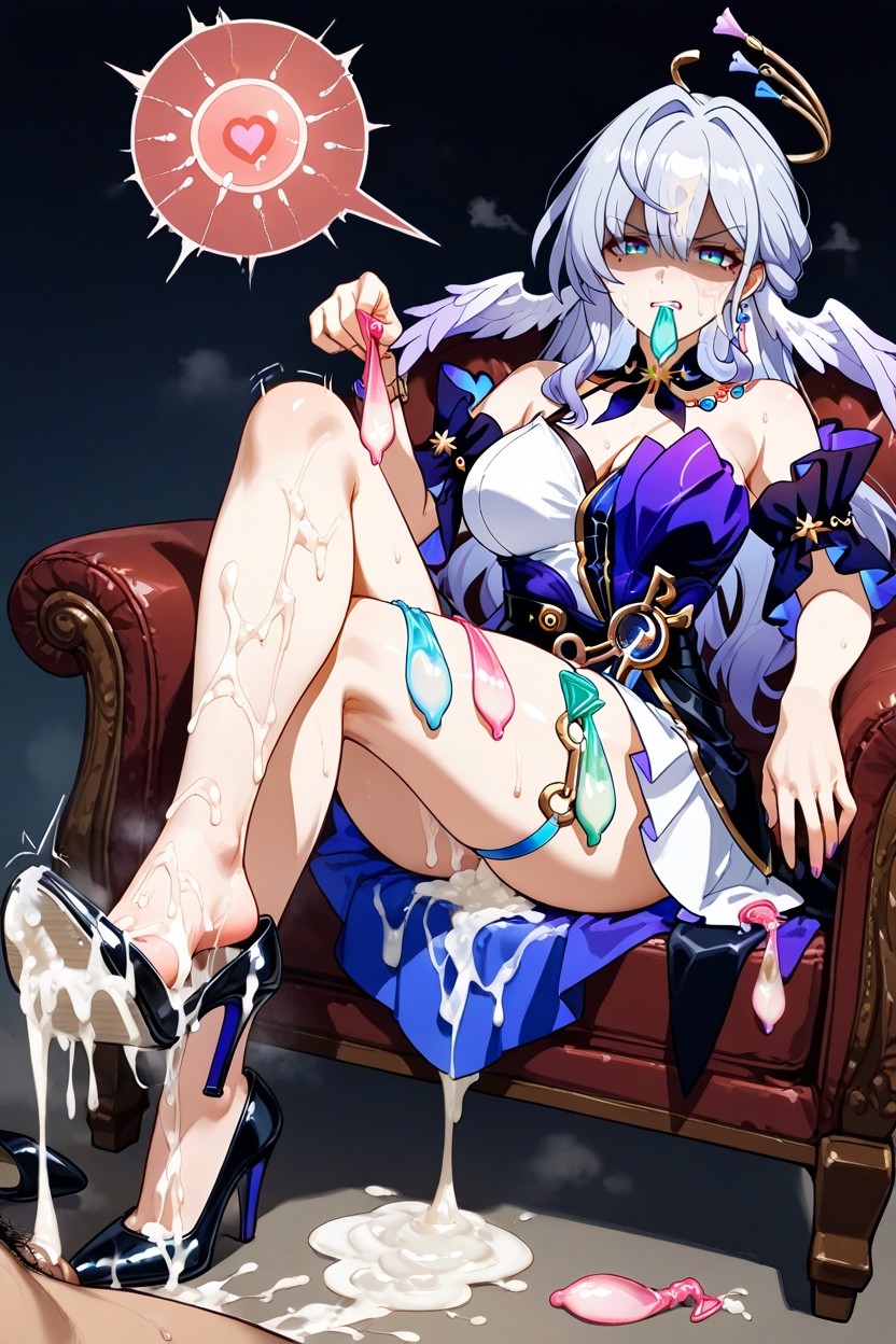 Cum On Feet, Covered By Cum, Holding Shoe Hentai AI Porn