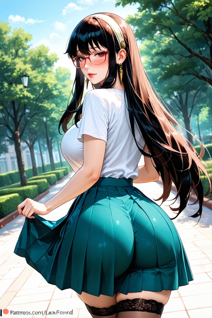 Pleated Skirt, Freckle Face, Very Long Hair Hentai AI Porn